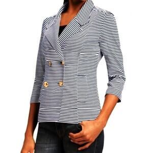CABI Navy Blue White Nautical Stripe Ponte Blazer size XS